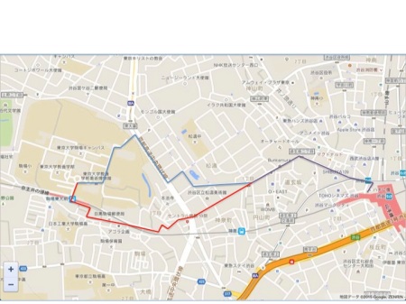(1) The way to Shibuya from Komaba. From Google map.